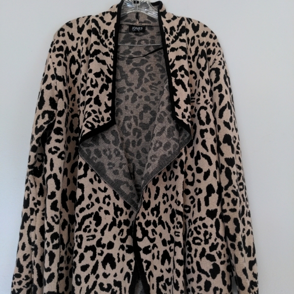Jones New York Sweater Blazer Women's Large Animal Print Cotton Wool Long Sleeve - Picture 3 of 10